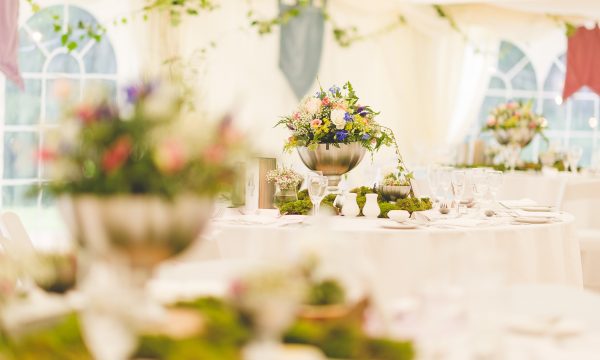 Wedding marquee with table decorations
